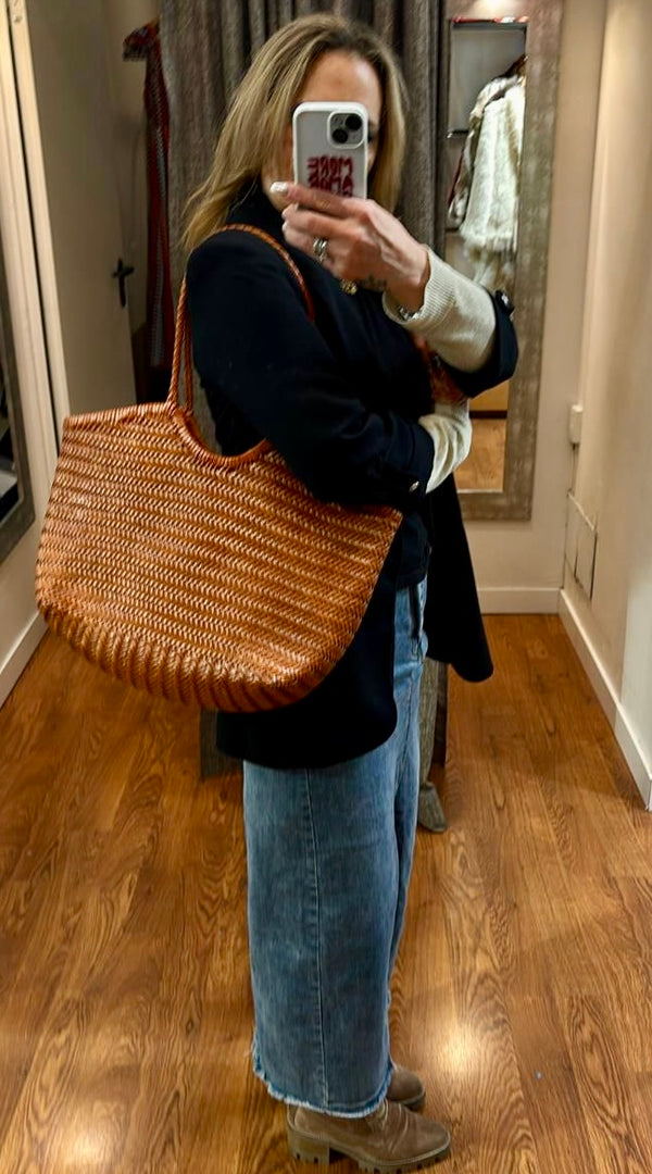 Bolso Shopping Piel  Trenzado Camel