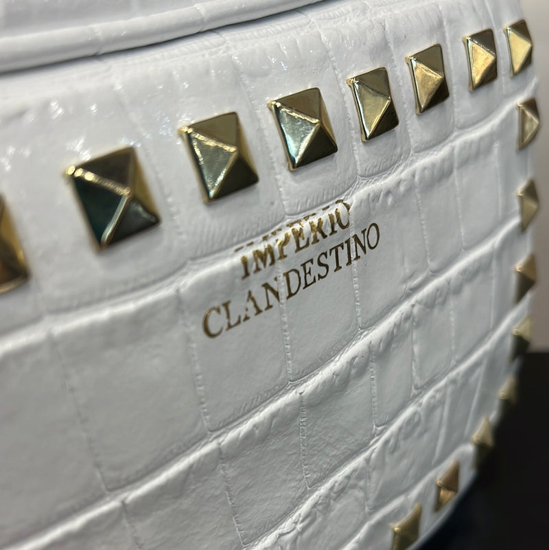 Bolso Wanda Tachas  Piel Coco Blanco