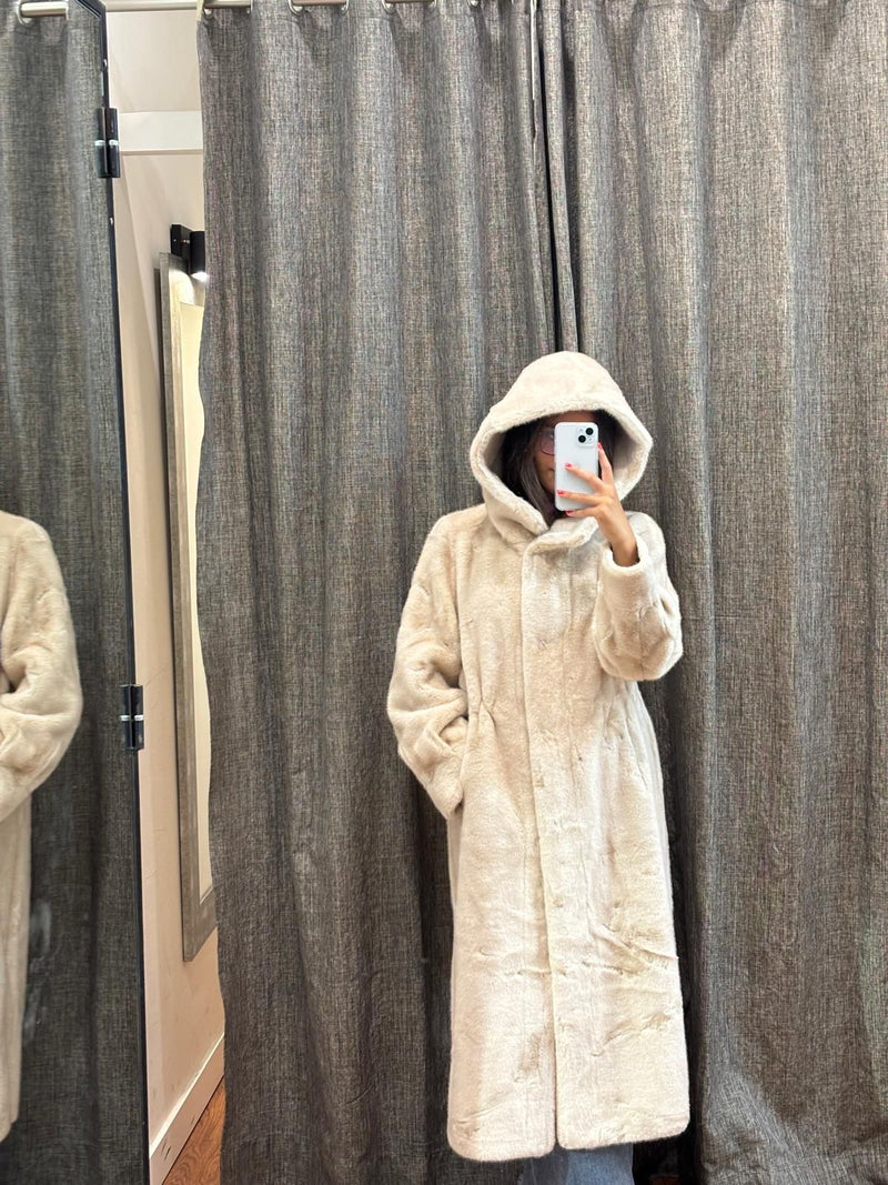 Abrigo Visón  Capucha Eco Beige