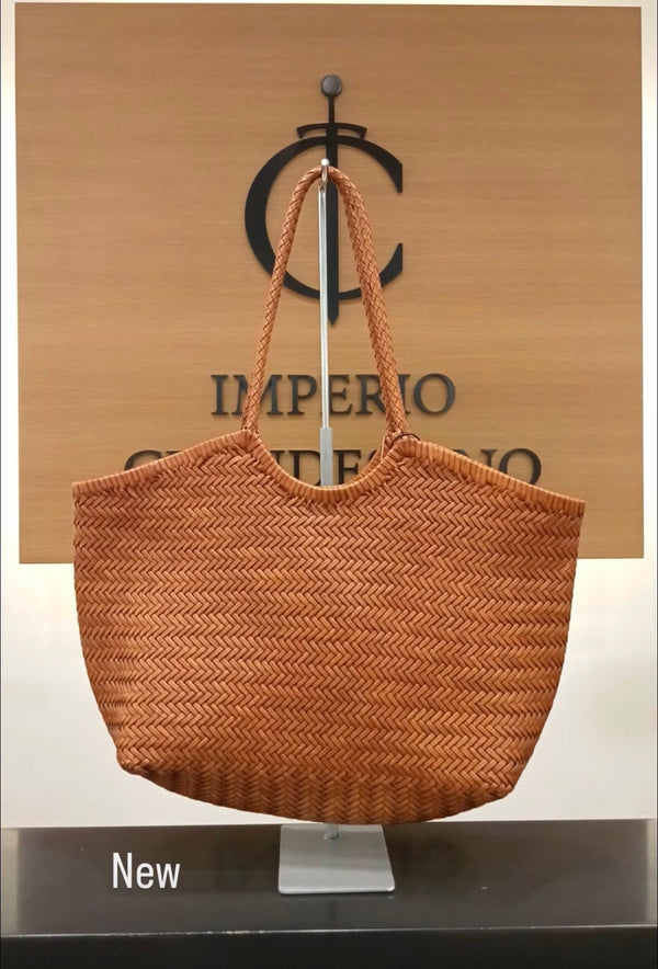 Bolso Shopping Piel  Trenzado Camel