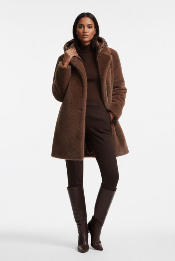 Abrigo Teddy Combinado Marrón