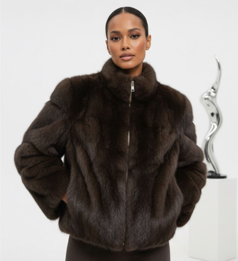 Chaqueta De Piel De Conejo Marrón