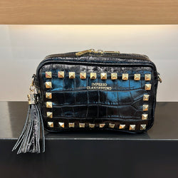 Bolso Wanda Tachas  Piel Coco Negro