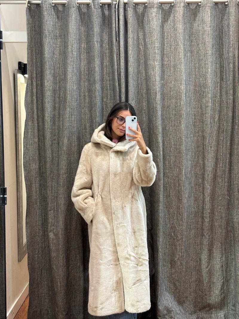 Abrigo Visón  Capucha Eco Beige