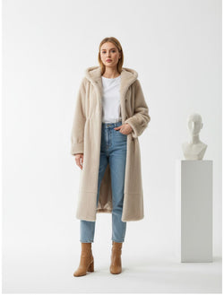 Abrigo Visón  Eco Largo Capucha Beige