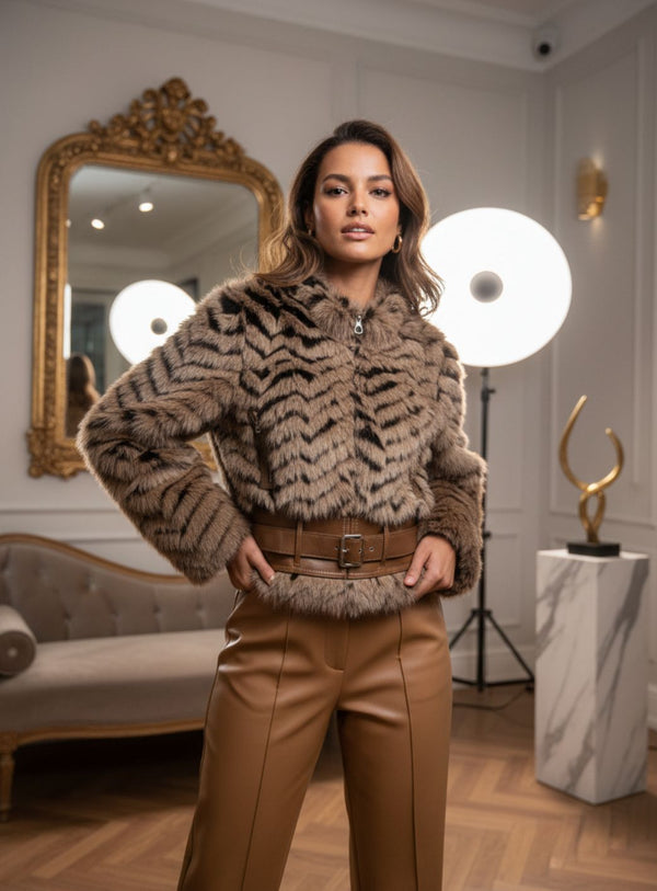 Cazadora Pelo  Combi Camel y Negro