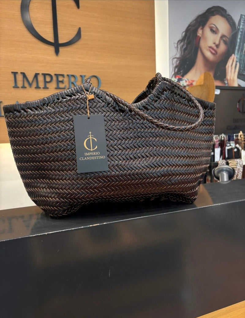 Bolso Shopping Piel  Trenzado Marrón