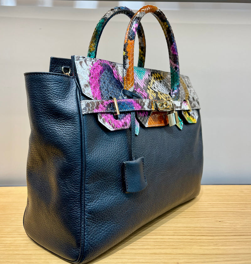 Bolso  Mary Big Pitón Multicolor Piel Negro