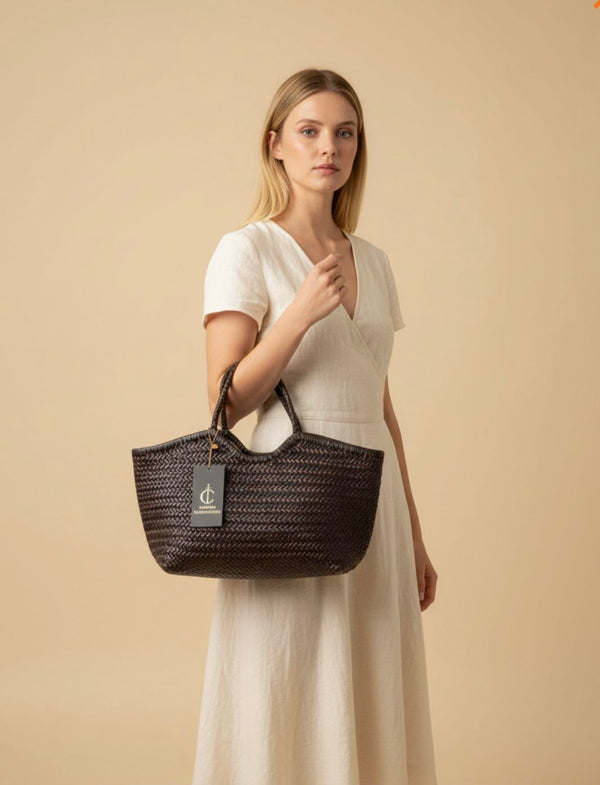 Bolso Shopping Piel  Trenzado Marrón