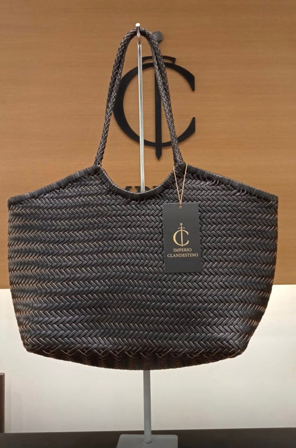 Bolso Shopping Piel  Trenzado Negro