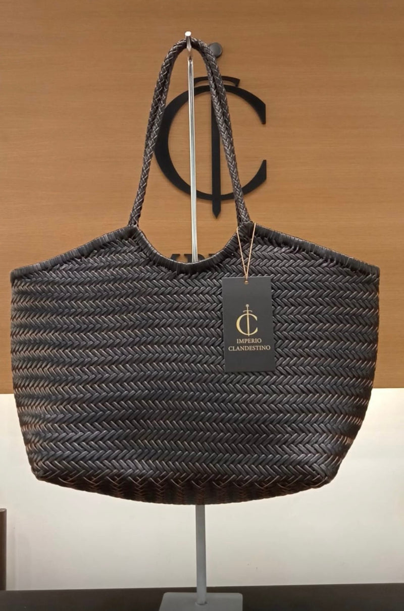 Bolso Shopping Piel  Trenzado Negro