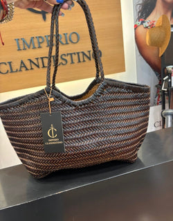 Bolso Shopping Piel  Trenzado Marrón