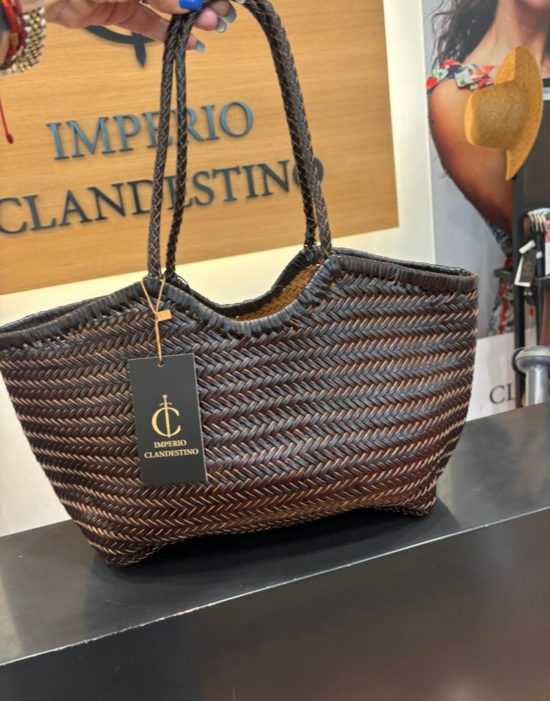 Bolso Shopping Piel  Trenzado Marrón