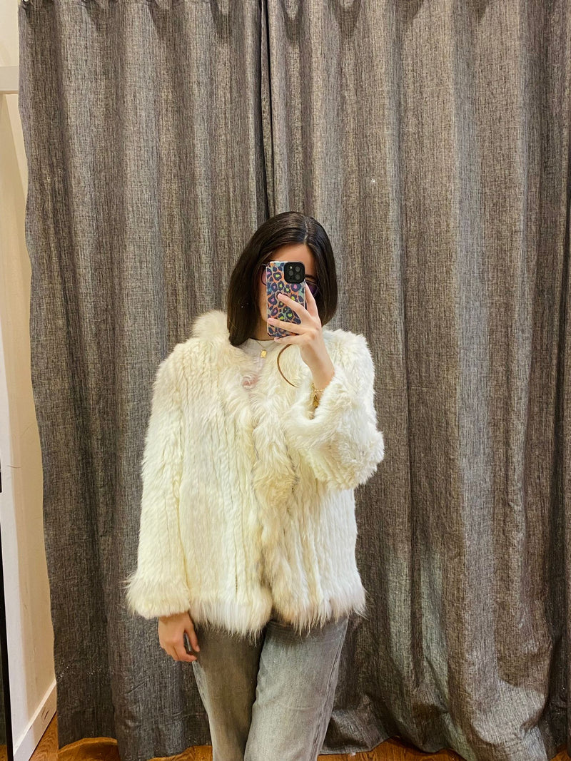 Chaqueta Tricotada Piel De Conejo Blanco