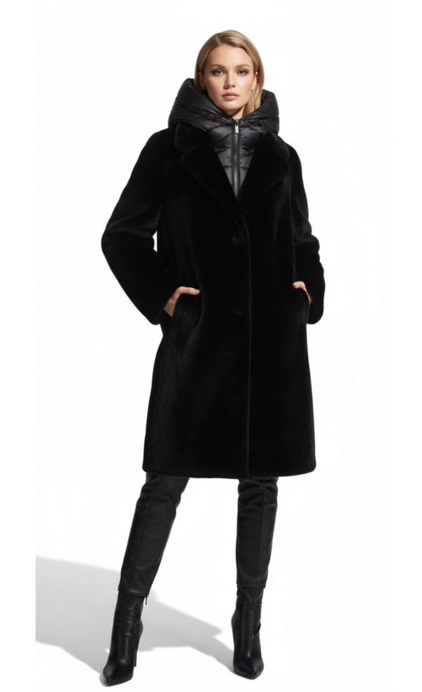 Abrigo Teddy Combinado Negro