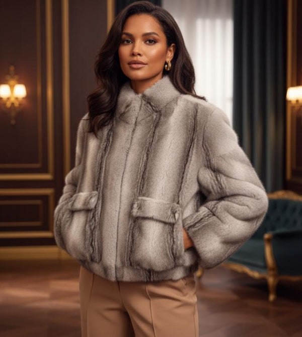 Cazadora Bomber Pelo Gris