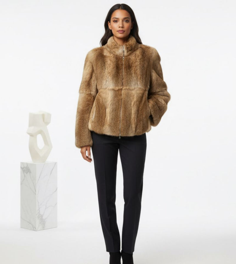 Chaqueta De Piel De Conejo Camel