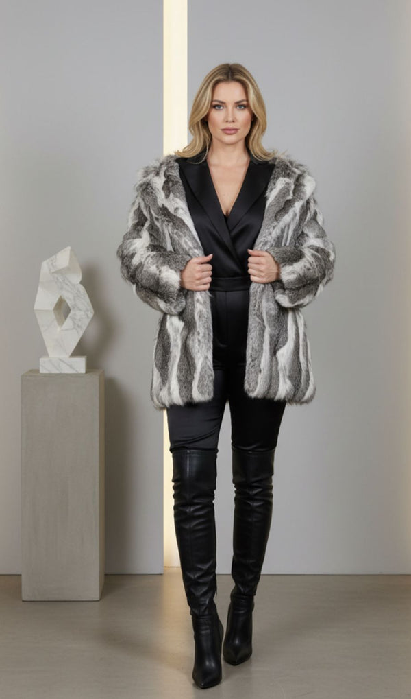 Chaqueta De Piel De Conejo Gris