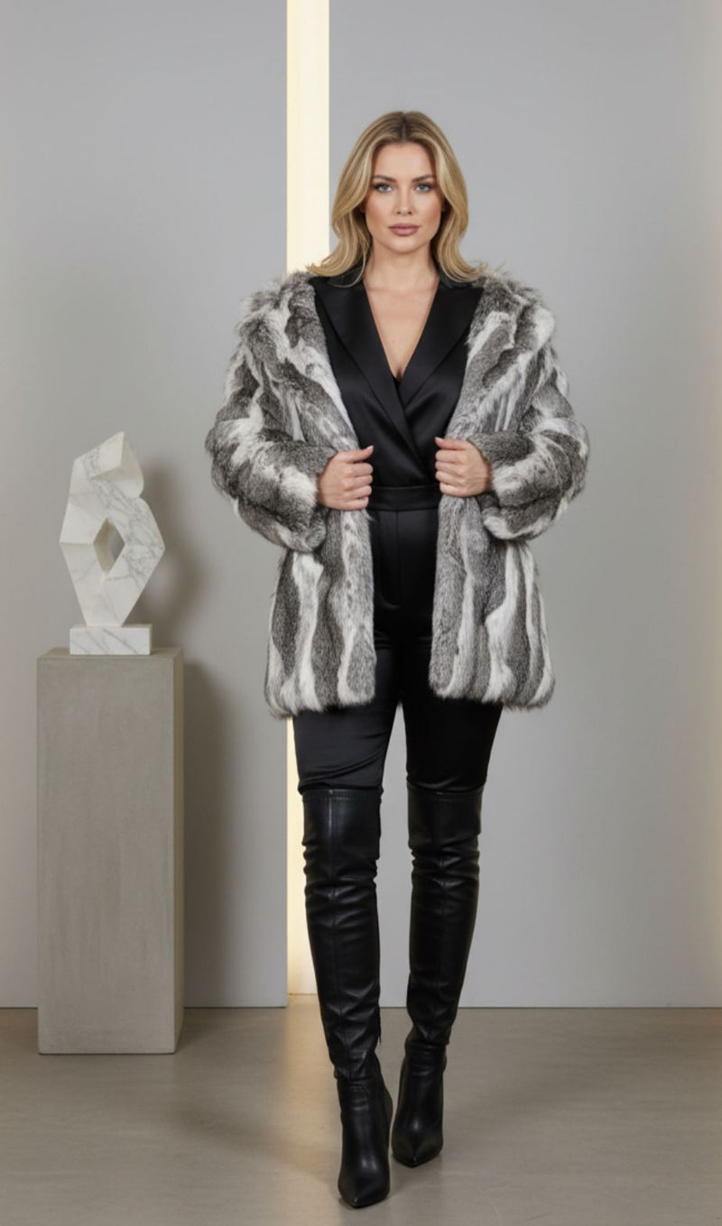 Chaqueta De Piel De Conejo Gris