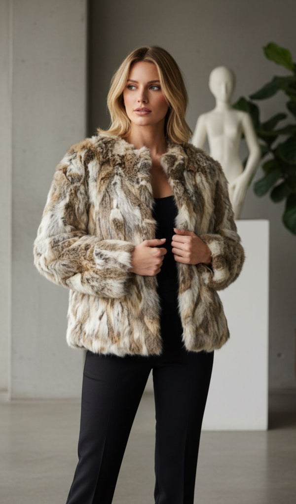 Chaqueta  De Piel De Conejo Tonos Naturales