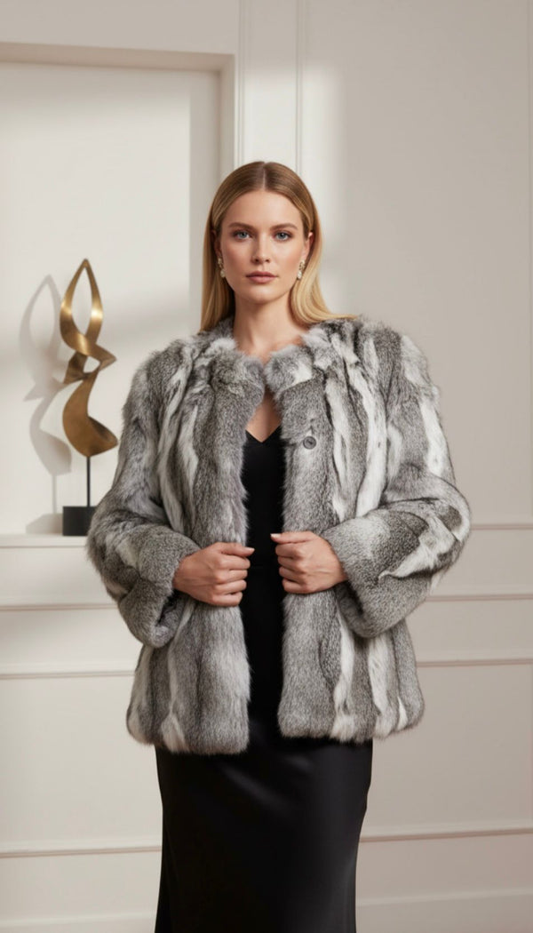 Chaqueta De Piel De Conejo Gris