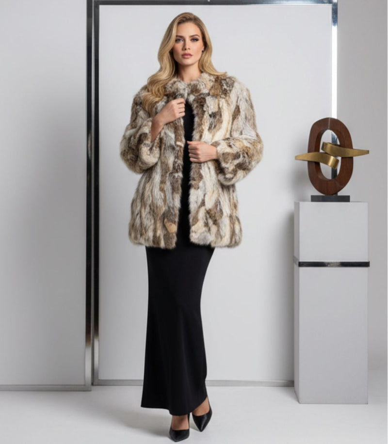 Chaqueta  De Piel De Conejo Tonos Naturales