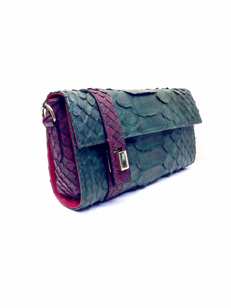 Bolso  Verne Mini Pitón Verde y Burdeos