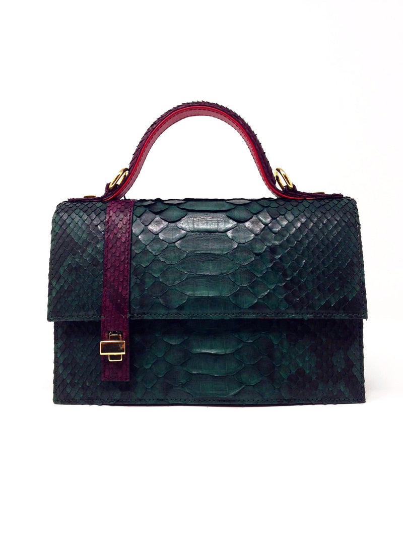 Bolso  Verne Medium Pitón Verde y Burdeos