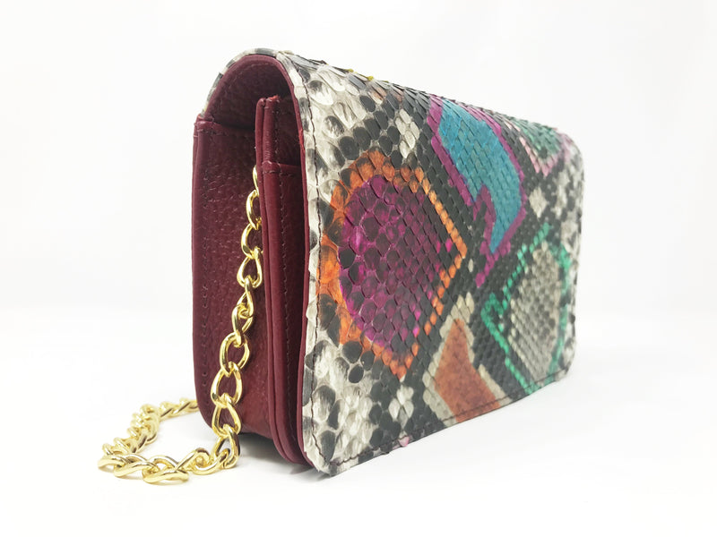 Bolso Rebel Small Pitón Multicolor Piel Burdeos