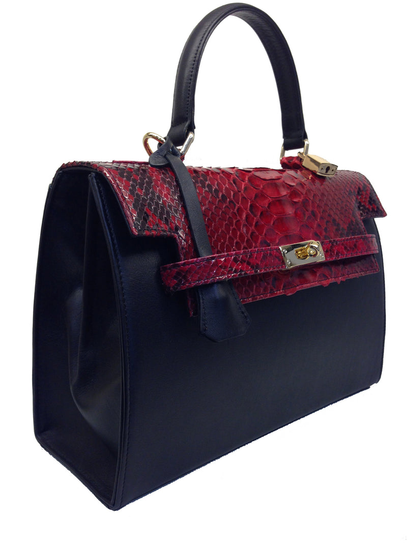 Bolso  Luna Big Pitón Rojo Brillo Piel Negro