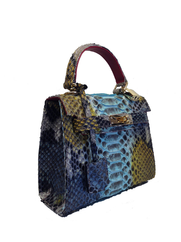 Bolso  Luna Medium   Pitón Azul Amarillo Fantasía