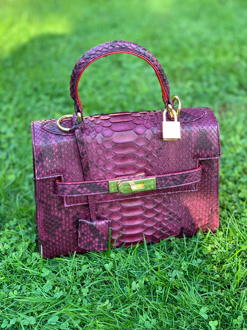 Bolso Luna Medium Pitón Burdeos