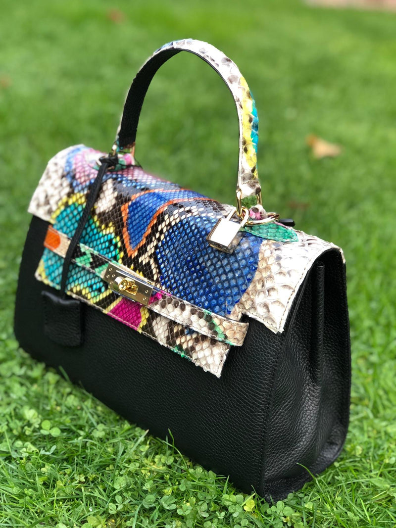 Bolso  Luna Big Pitón Multicolor Piel Negro