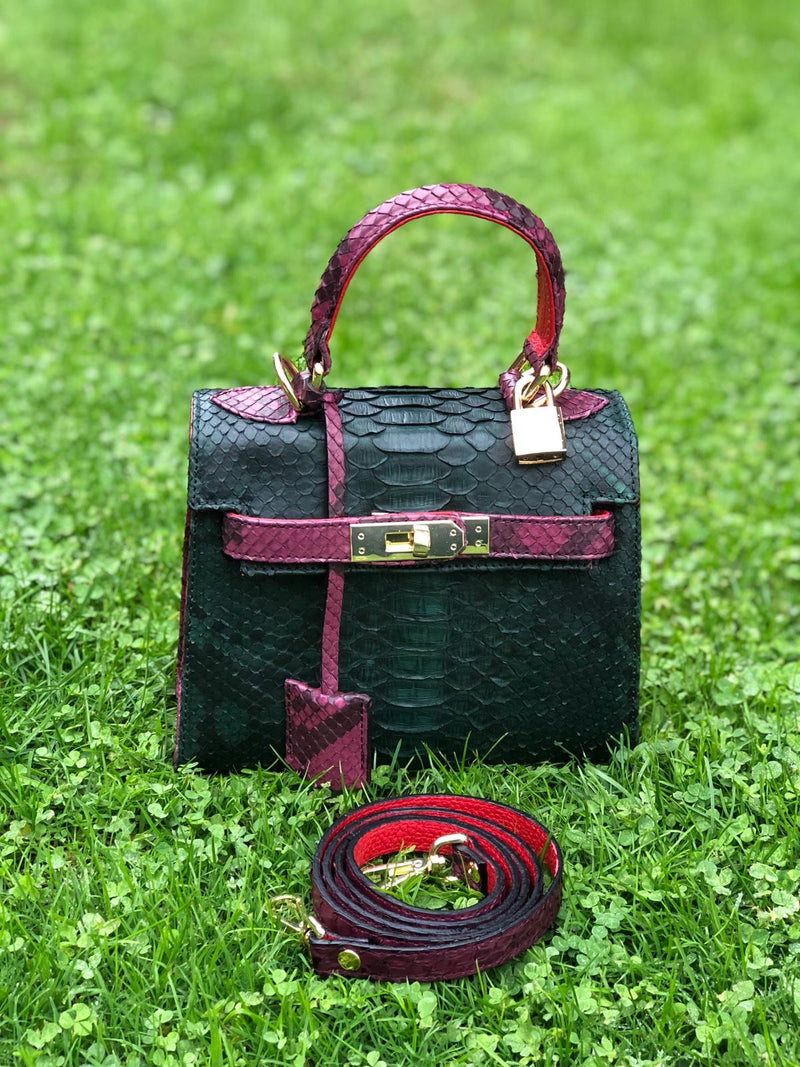 Bolso Luna Mini Pitón  Verde y Burdeos