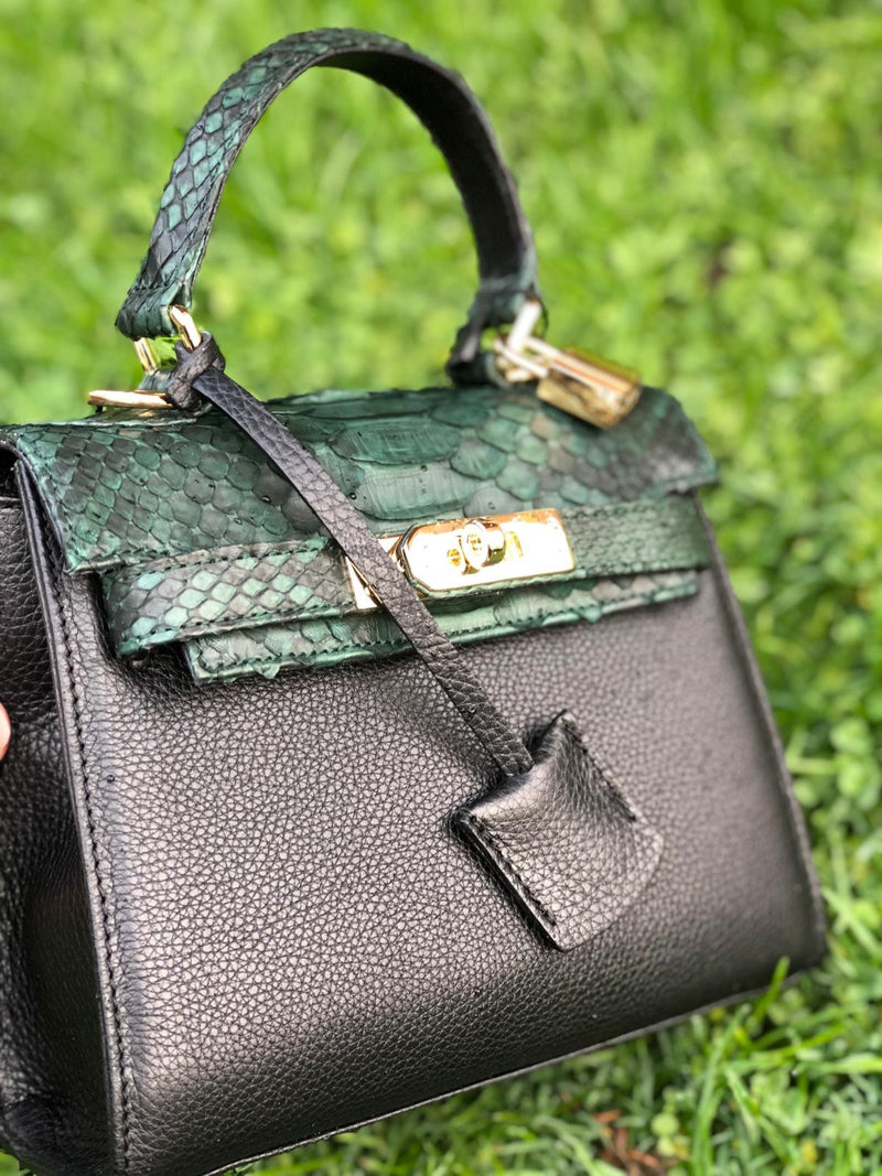 Bolso  Luna Mini Pitón Verde Piel Negro