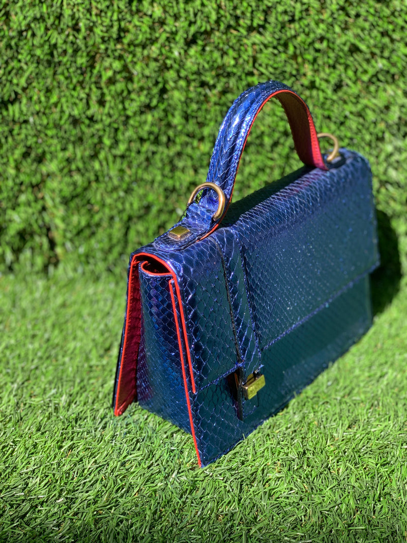 Bolso  Verne Medium Pitón  Azul Metal