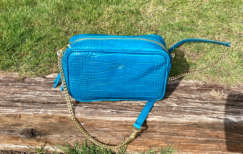 Bolso Wanda Piel Coco Turquesa