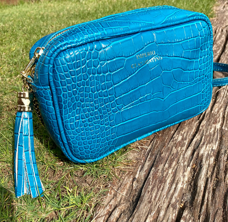 Bolso Wanda Piel Coco Turquesa