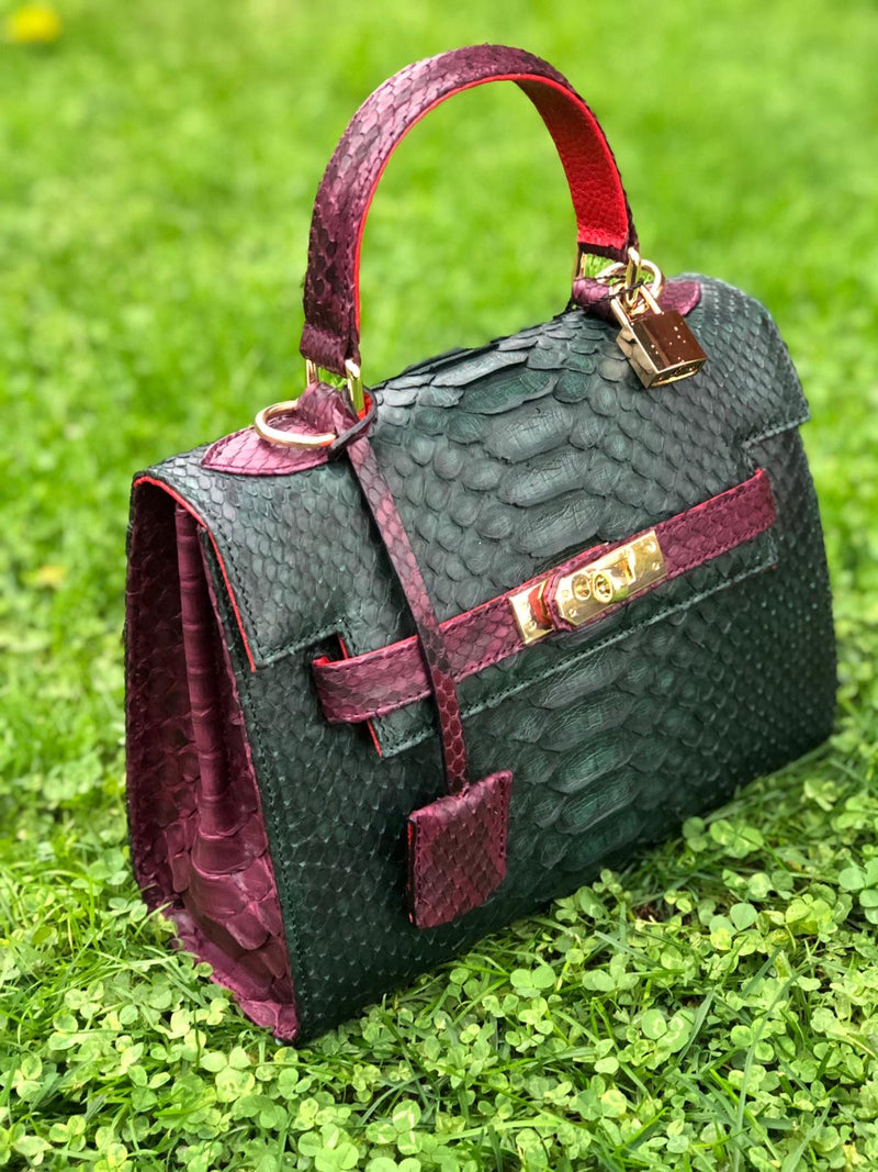 Bolso Luna Medium  Pitón Verde y Burdeos