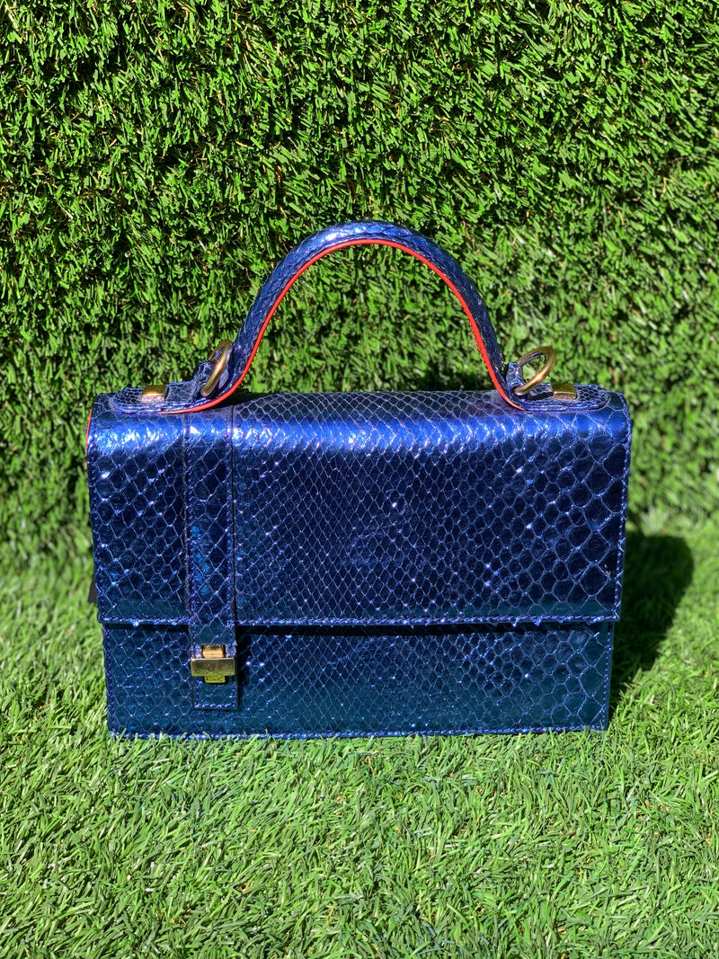 Bolso  Verne Medium Pitón  Azul Metal