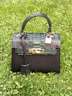 Bolso  Luna Mini Pitón Verde Piel Negro