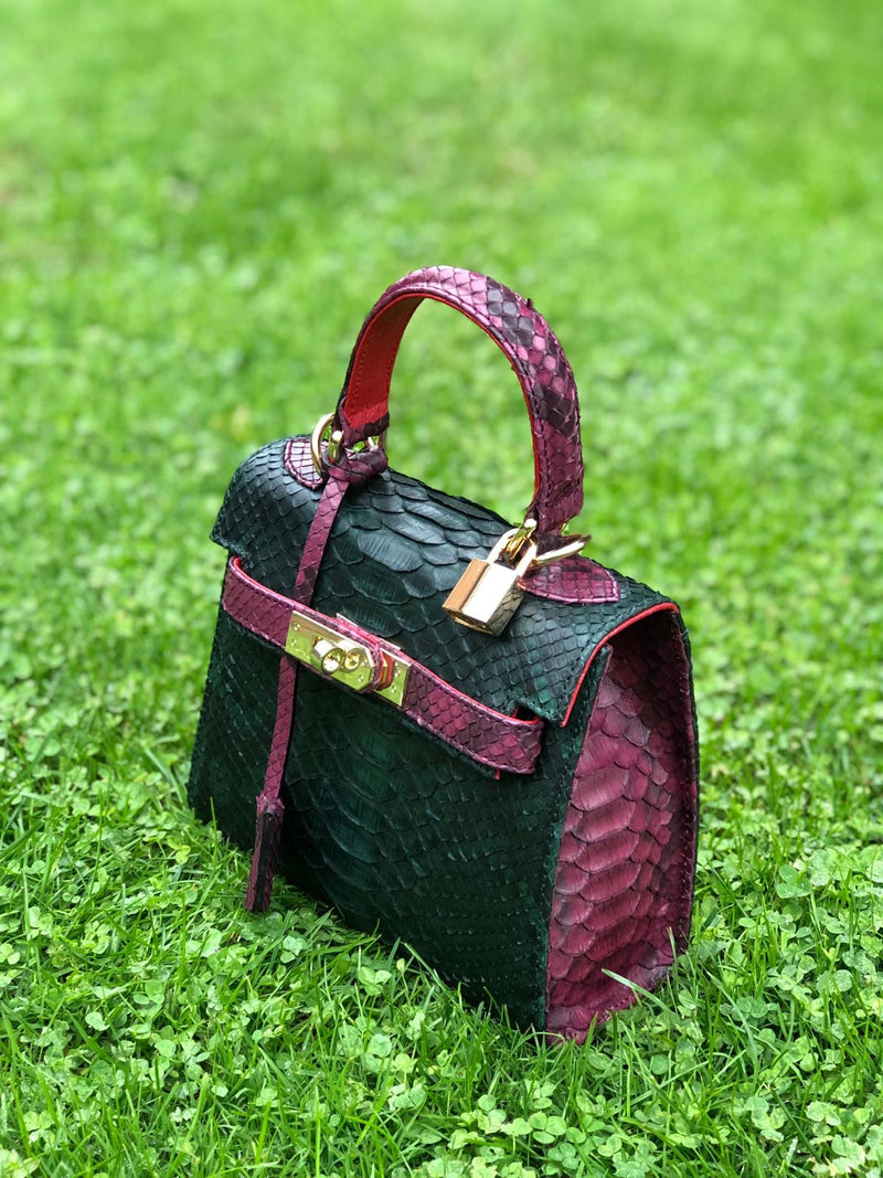 Bolso Luna Mini Pitón  Verde y Burdeos