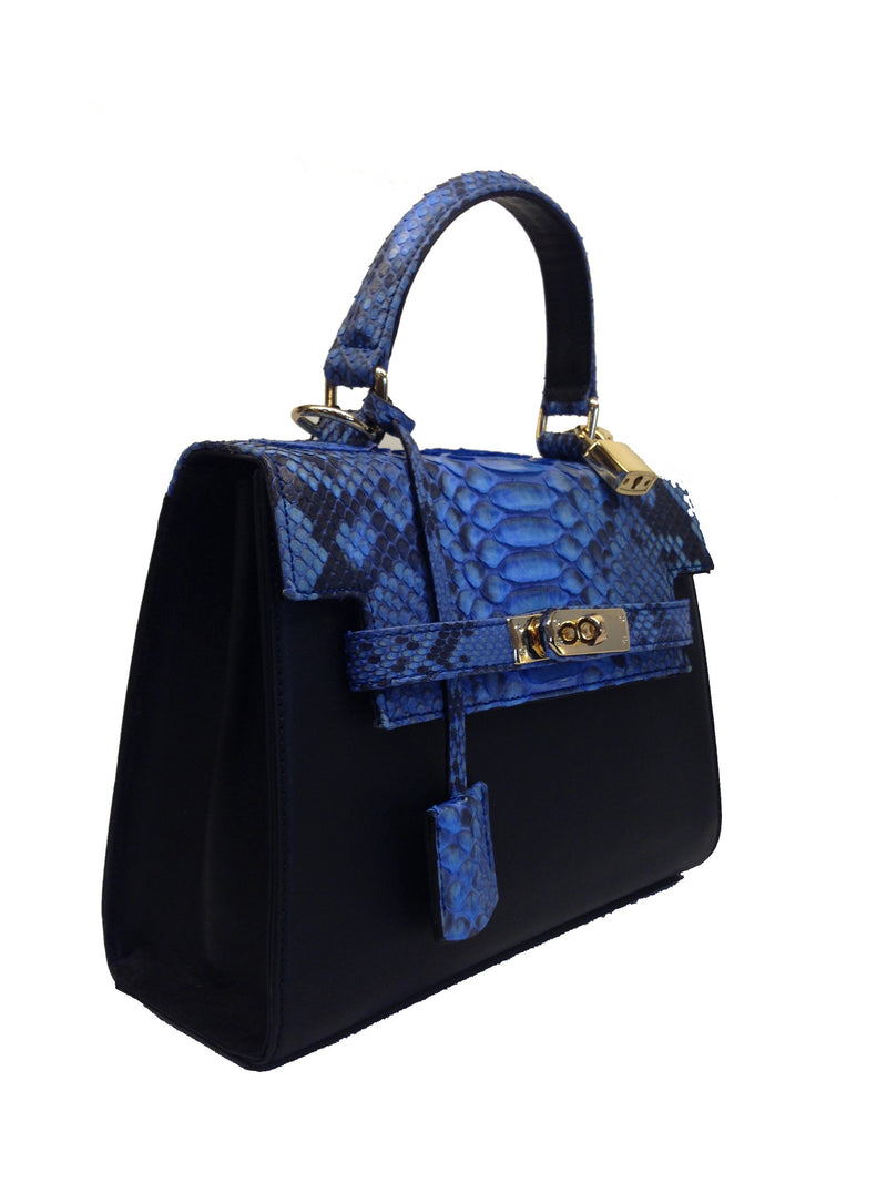 Bolso  Luna Medium   Pitón Azul Piel Negro