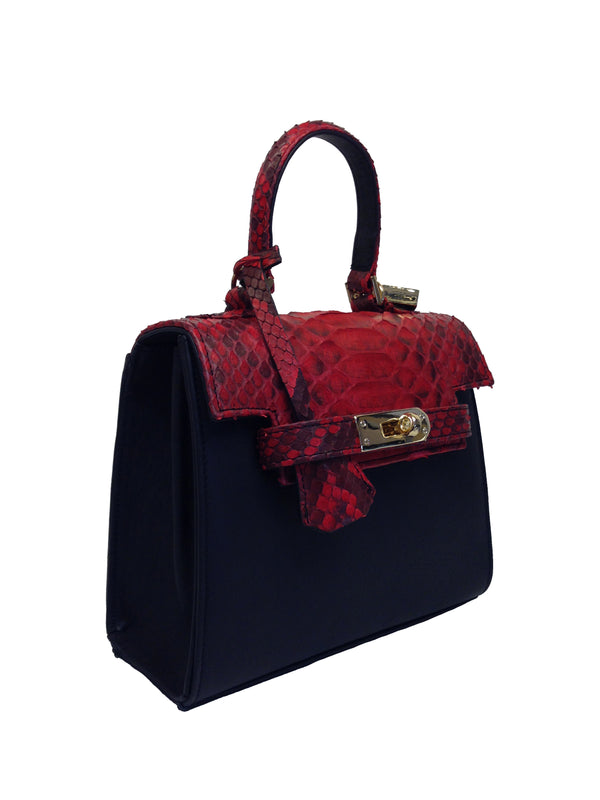 Bolso  Luna Mini Pitón Rojo Piel Negro