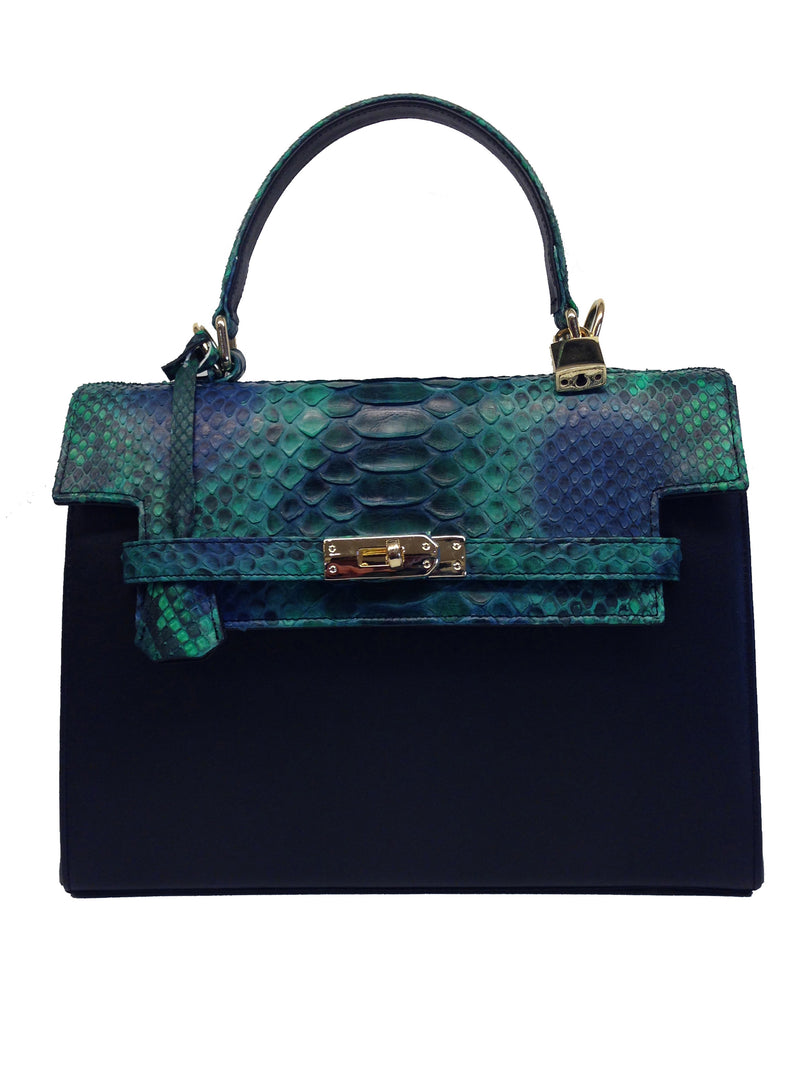 Bolso Luna Big Pitón Verde Azul Piel Negro