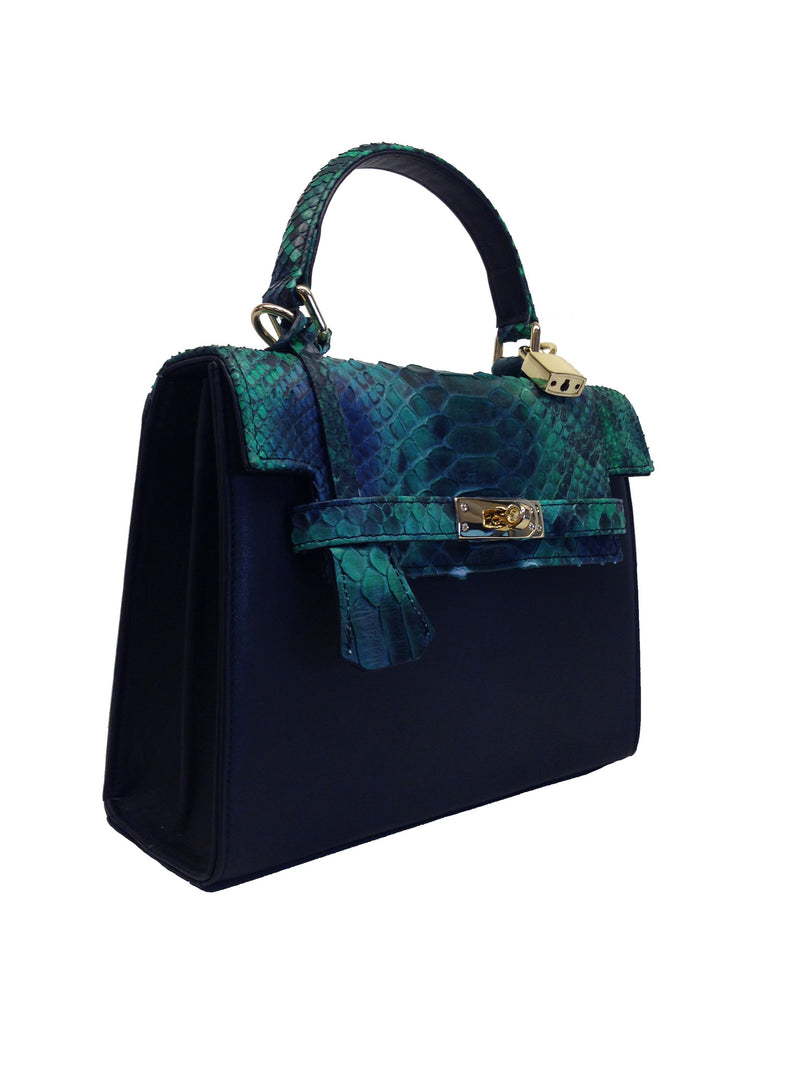 Bolso  Luna Medium   Pitón Verde Azul Piel Negro