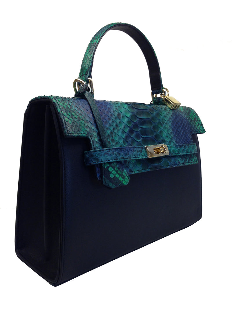 Bolso Luna Big Pitón Verde Azul Piel Negro