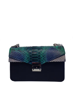 Bolso Esther Pitón Verde Azul Piel Negro