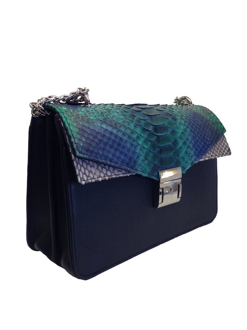 Bolso Esther Pitón Verde Azul Piel Negro