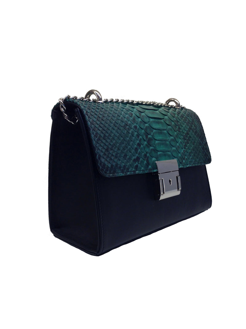 Bolso Victoria Big Pitón Verde Piel Negro